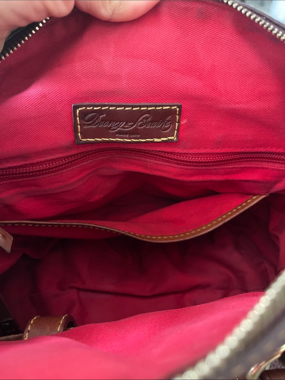 Dooney & Bourke Wine Pebbled Leather Satchel with Brown Trim - Picture 4 of 16